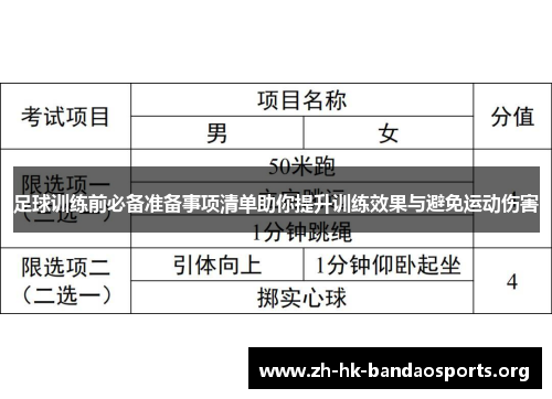 足球训练前必备准备事项清单助你提升训练效果与避免运动伤害